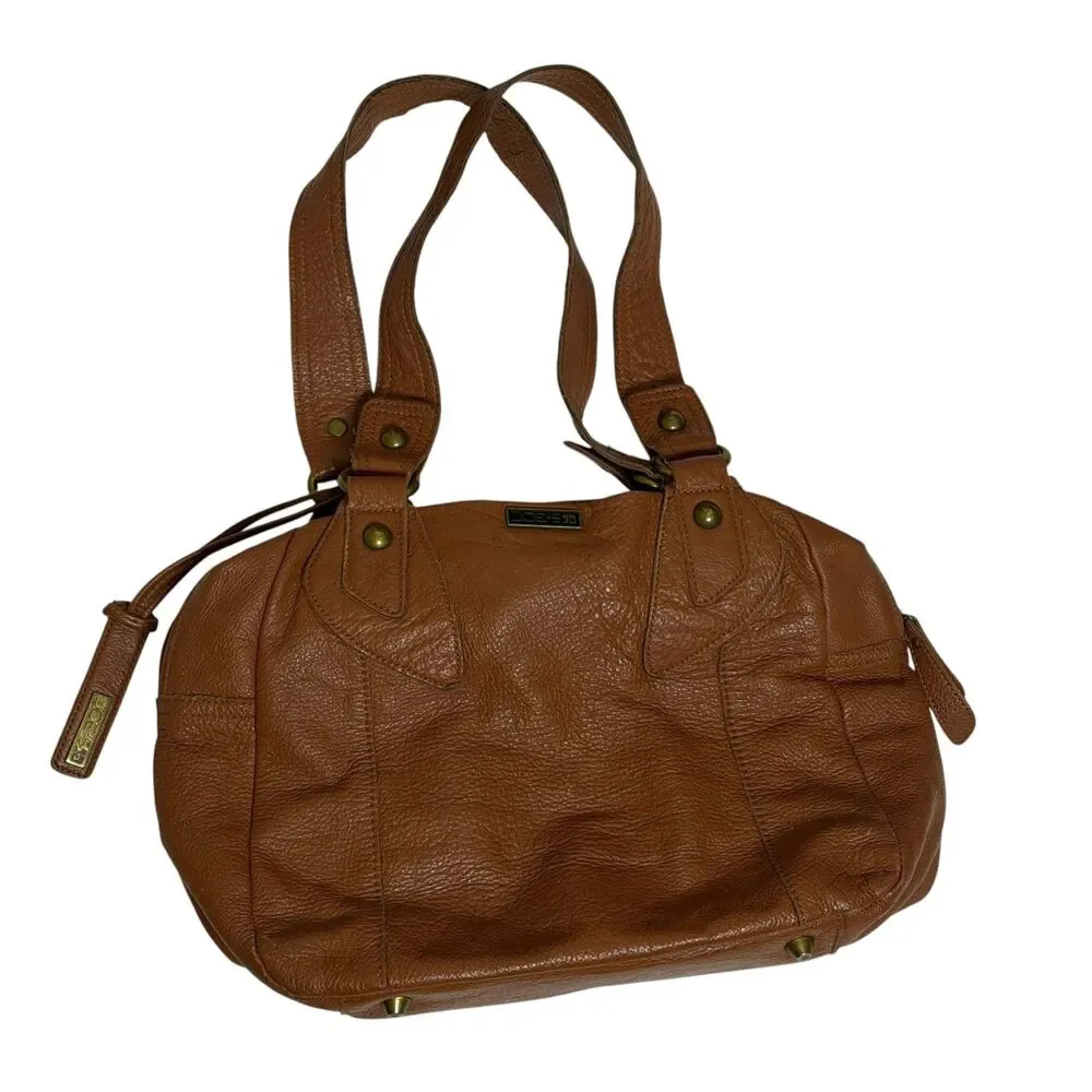 Joes Jeans Purse Satchel Bag Pebbled Leather Double Handle Brown